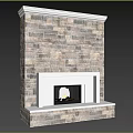 Modern Stone Wall Fireplace With White Frame And Burning Flames Interior Design 3d model