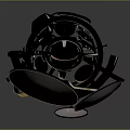 Modern Abstract Metallic Mechanical Sculpture With Circular Parts And Curved Design Elements