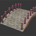 Decorative Stone Bridge With Stone Slab Deck Golden Pillars And Rope Railings
