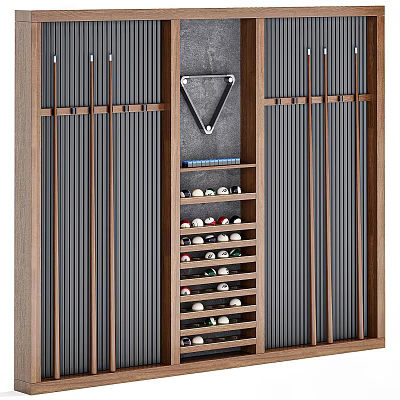 Modern Wooden Cue Rack With Multiple Slots For Pool Cues And Ball Storage Shelf 3d model