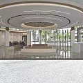 Modern Bank Lobby Interior With Circular Ceiling Lights Water Feature Seating Area And Marble Flooring