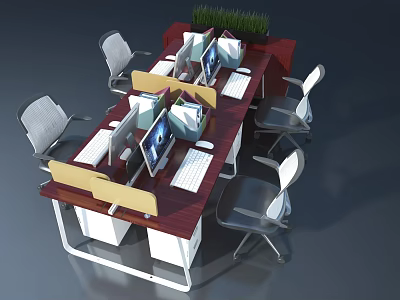 Modern Office Hinged Door Design With Computer Desks Ergonomic Chairs And Green Plants 3d model