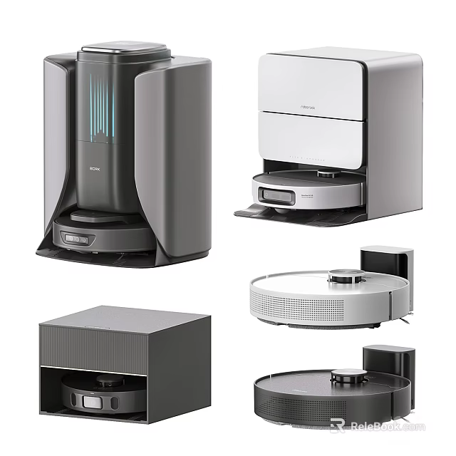 Smart Machines With Modern Design Including Coffee Maker Robot Vacuum And Projector 3d model 