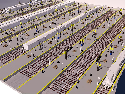 Road Facilities Featuring Multiple Tracks Platforms Pedestrian Walkways And Streetlights 3d model