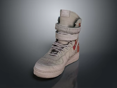 High Top Sneakers with Beige Upper Red Accents and Classic Laces Design 3d model