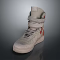 High Top Sneakers with Beige Upper Red Accents and Classic Laces Design
