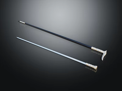 Two Decorative Swords With White Handles And Black Metallic Blades On Dark Background 3d model