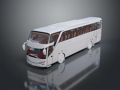 White Passenger Bus With Large Windows Brown Seats And Reflective Surface 3d model