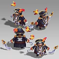 Cartoon Pirate Game Character With Front Back Views Skull Logo Scimitar And Parrot