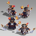 Three-Shading Two-Shading Q Version Pirate Ship Long Bearded Crew Parrot Cartoon Style European and American Style Hand-painted Characters 3d model