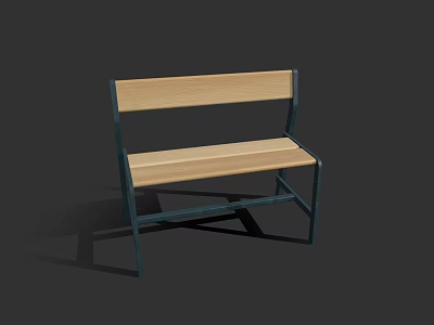 Simple Design Public Bench With Wooden Seat And Metal Frame 3d model