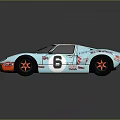 Light blue classic race car with orange stripes and number 6 body design