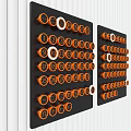 Black Square Wall Decor With Orange And White Circles Arranged Neatly 3d model