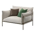 Modern Light Fabric Leisure Chair With Brass Frame And Ribbed Green Brown Pillows