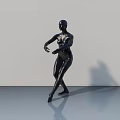 Black Human Figure Sculpture In Dancing Pose With Smooth Surface And White Background Reflection 3d model