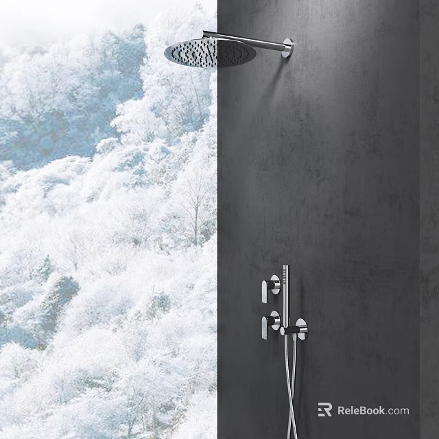 Modern Shower Head With Handheld Sprayer On Grey Bathroom Wall Design 3d model 