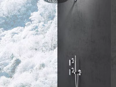 Modern Shower Head With Handheld Sprayer On Grey Bathroom Wall Design 3d model