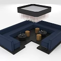 Sofa Style Navy Blue Public Chairs With U Shaped Layout Small Round Tables Stools And Fringed Light