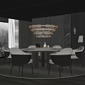 Elegant Modern Restaurant Interior With Marble Dining Table And Chandelier 3d model