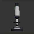 White Microscope With Green Buttons Blue Base And Metal Stand For Science Education