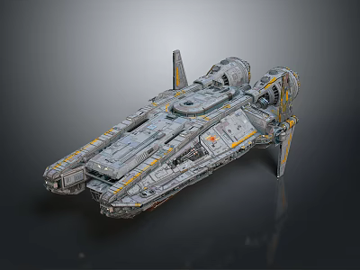 Futuristic Fighter Jet with Intricate Mechanical Design Gray Body and Yellow Accents 3d model