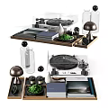 Modern Decorative Ornament Set With Turntable Books Green Plants Mushroom Decor And Wooden Trays