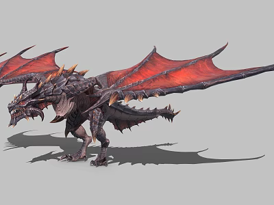 Mythical Dragon 3D Model With Red Wings Black Scales And Sharp Spikes 3d model