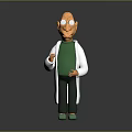 Cartoon Game Movie Character With Bald Head Glasses White Lab Coat And Green Outfit