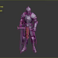 Man in Shiny Silver Knight Armor Standing with Long Sword on Gray Background