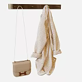 Wooden Wall Mounted Coat Hook Hanging Beige Handbag And Polka Dot Coat