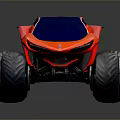 Futuristic Orange And Blue Concept Car With Large Wheels And Sleek Design