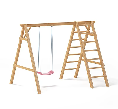 Wooden Playground Equipment Swing Set With Ladder And Pink Swing Seat 3d model