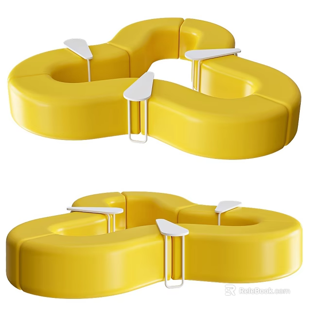 Yellow Irregular Shaped Sofa With White Armrests Modern Living Room Furniture Design 3d model 