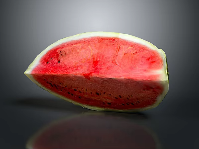 Fresh Sliced Watermelon with Red Flesh Black Seeds Green Rind on Reflective Surface 3d model
