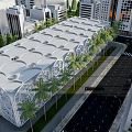 Cartoon City Aerial View With White Buildings Green Lawns Trees And Roads
