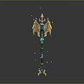 Ornate Golden Scepter With Blue Gemstones Glowing Dots And Reflective Surface