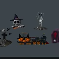 Halloween Decorative Items With Witch Hat Skull Skeleton Hand Pumpkin And Coffin
