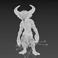 Game And Movie Fantasy Character With Large Horns Pale Skin Emaciated Body And Tattered Cloth
