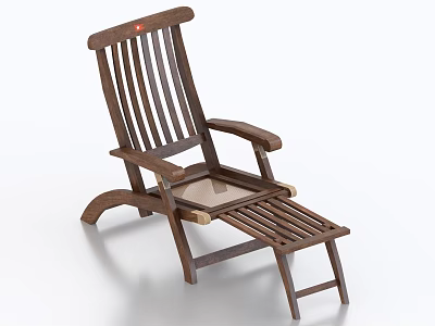 Comfortable Wooden Slatted Recliner Chair With Armrests And Footrest 3d model
