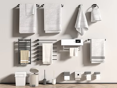 Essential Modern Bathroom Accessories Collection with Towel Racks Toilet Brushes Trash Bins and Tissue Holders 3d model