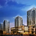 Modern Twin High Rise Office Buildings With Glass Facade And Blue Sky