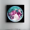Starry Night Canvas Art With Person Standing Under Large Moon And Nebula