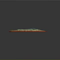 Scenic 3D Terrain Model with Red Green Mountains and Blue Lakes in Grid Background