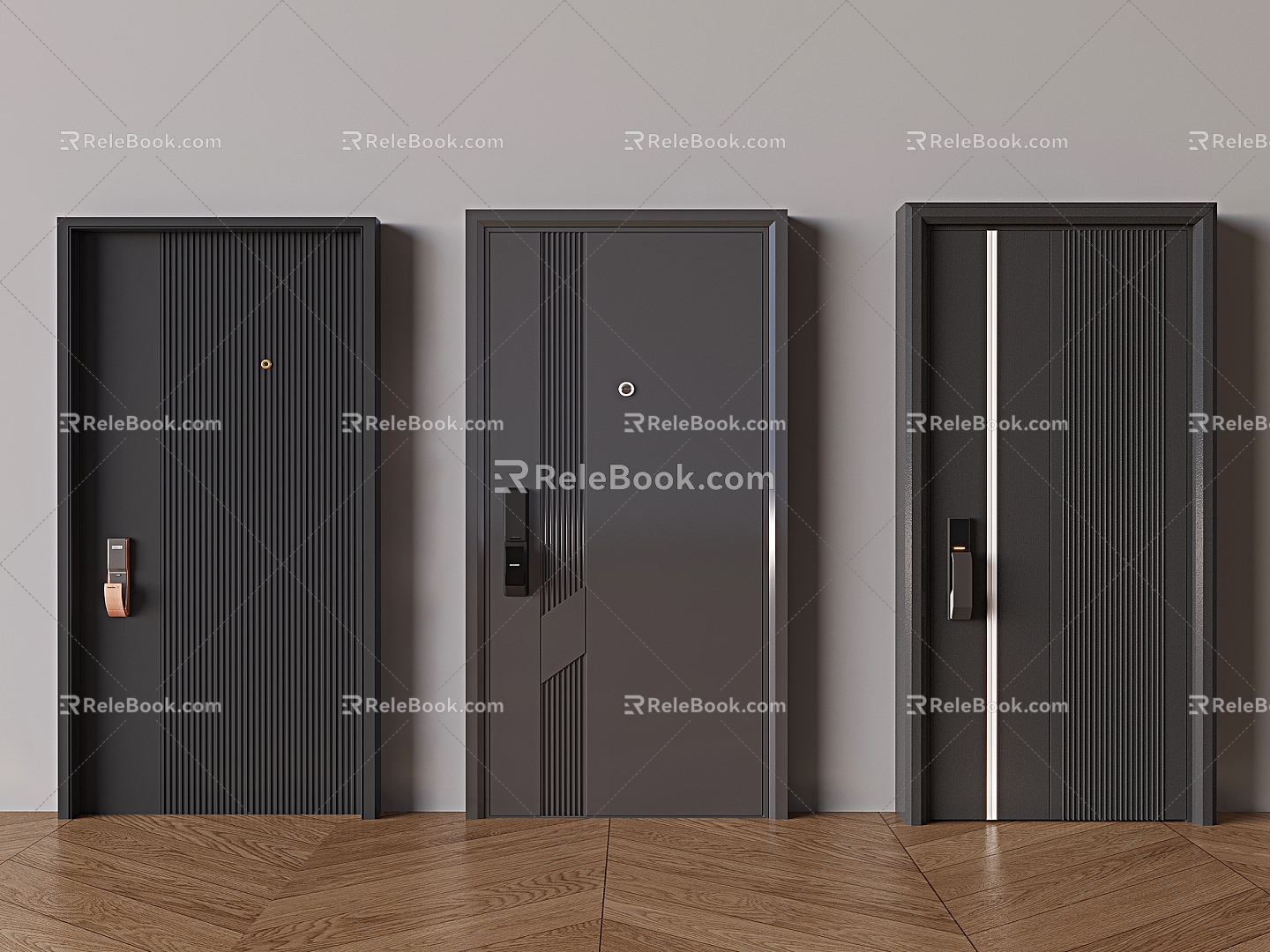 Modern swing door security door fingerprint password entry door smart door lock 3d model