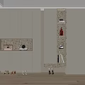 Modern Built in Shoe Cabinet With Decorative Panel Open Shelves And Shoe Storage