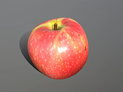 Juicy Fresh Ripe Red Apple With Yellow Streaks Speckled Surface On Gray Background 3d model
