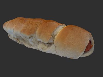Delicious Hot Dog With Grilled Bread Roll And Juicy Sausage Filling 3d model