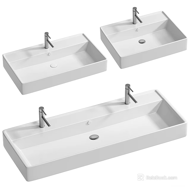 Modern Ceramic Rectangular Washbasins With Sleek Faucets And Minimalist Design 3d model 