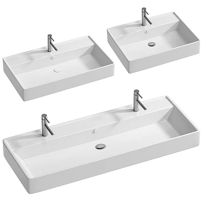 Modern Ceramic Rectangular Washbasins With Sleek Faucets And Minimalist Design 3d model