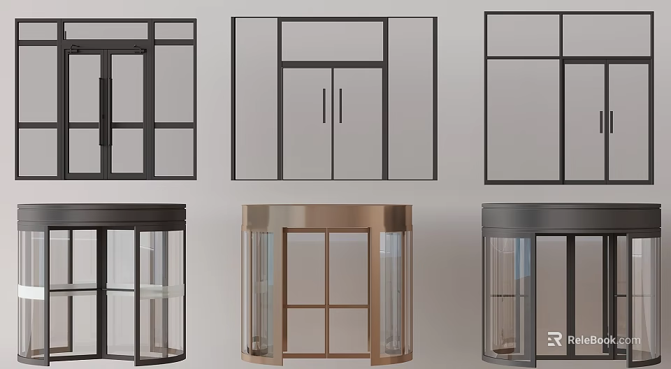Modern Glass Door Designs With Rotating Styles And Metal Frames 3d model 